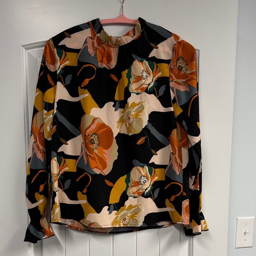 Cupshe Black and Orange Floral Blouse